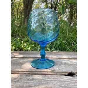Vintage MCM Empoli Blue Glass Optic Brandy Snifter Vase Goblet